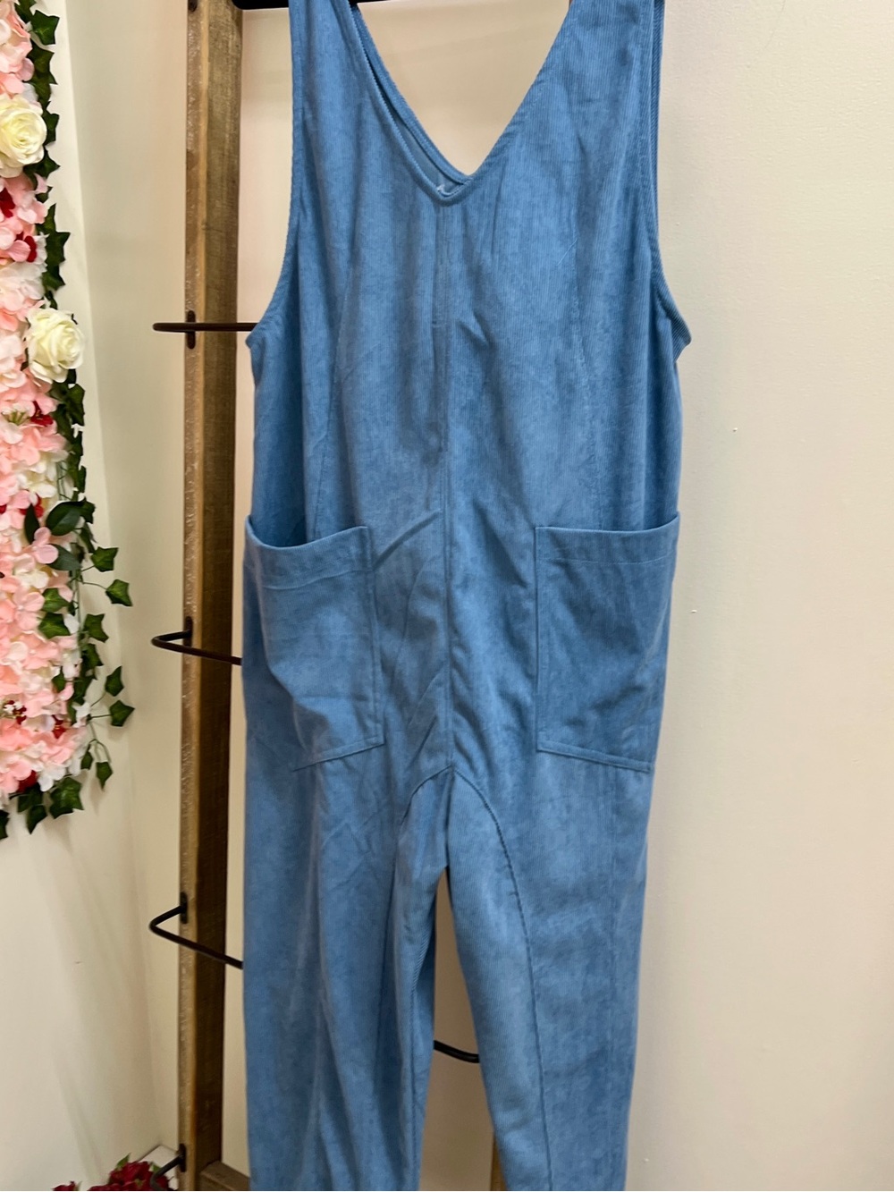 Double Zero Dusty Blue Suede-Look Pocket Jumpsuit